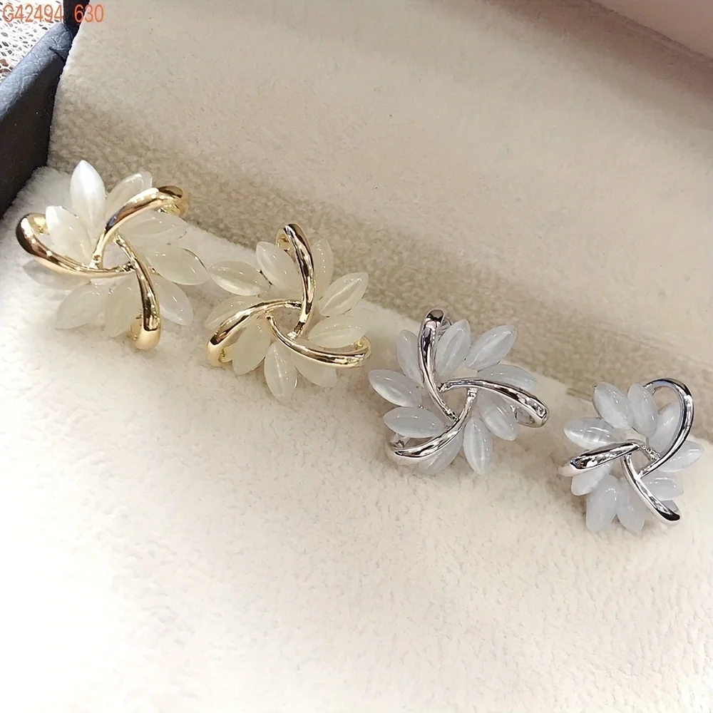 New! Opal Petal Stud Earrings: Delicate Blooms for a Fairytale Touch - Picture 5 of 5